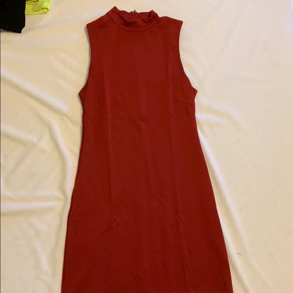 High neck, open shoulder, red work dress
